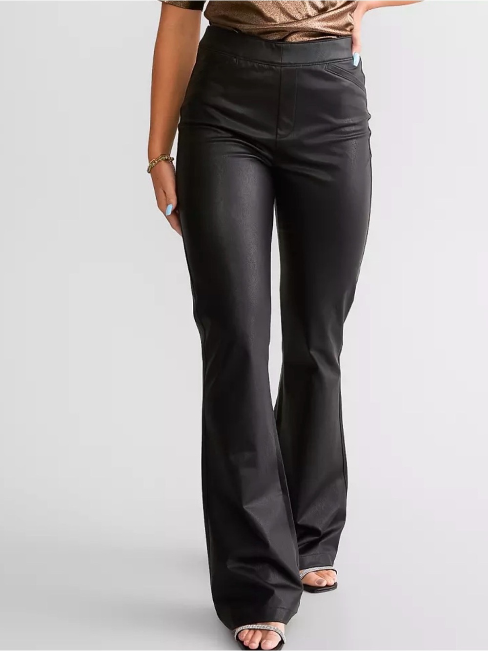 Buckle Black Faux Leather Flare Pants - Picture 2 of 8